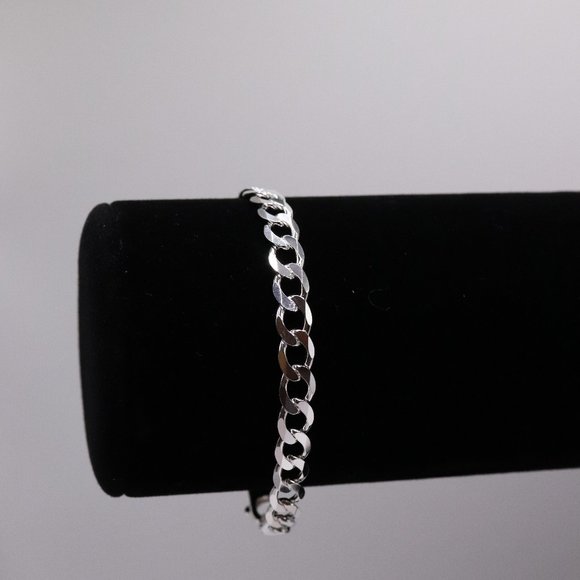 925 Sterling Silver Genuine Solid Curb Cuban Link Chain Italian Bracelet 6mm 7in - Picture 2 of 6